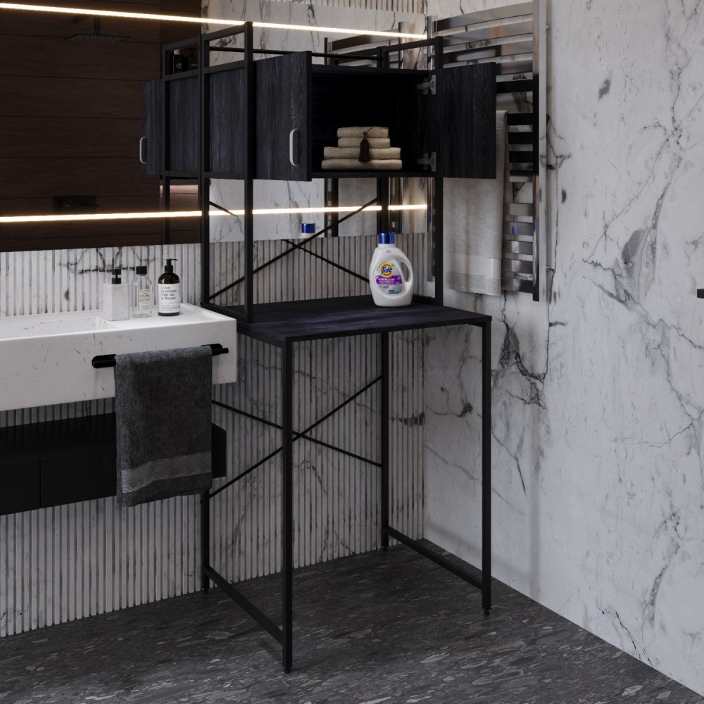 Стеллаж полка Бафрум 404 Ferrum-decor для стиральной машины 178x70,5x60,5 Черный металл ДСП Каштан Арвадонна 16 мм (FRD-107605)