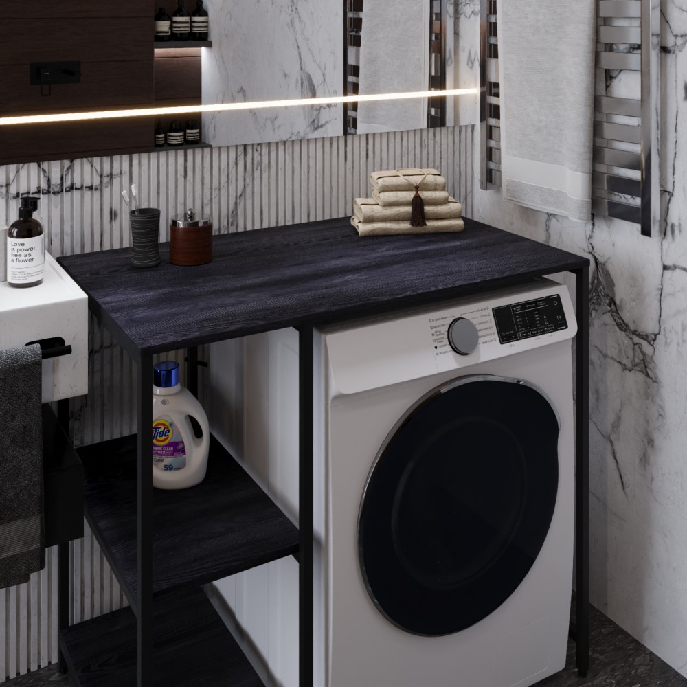 Стеллаж полка Бафрум 405 Ferrum-decor для стиральной машины 90x101x60,5 Черный металл ДСП Каштан Арвадонна 16 мм (FRD-107615)