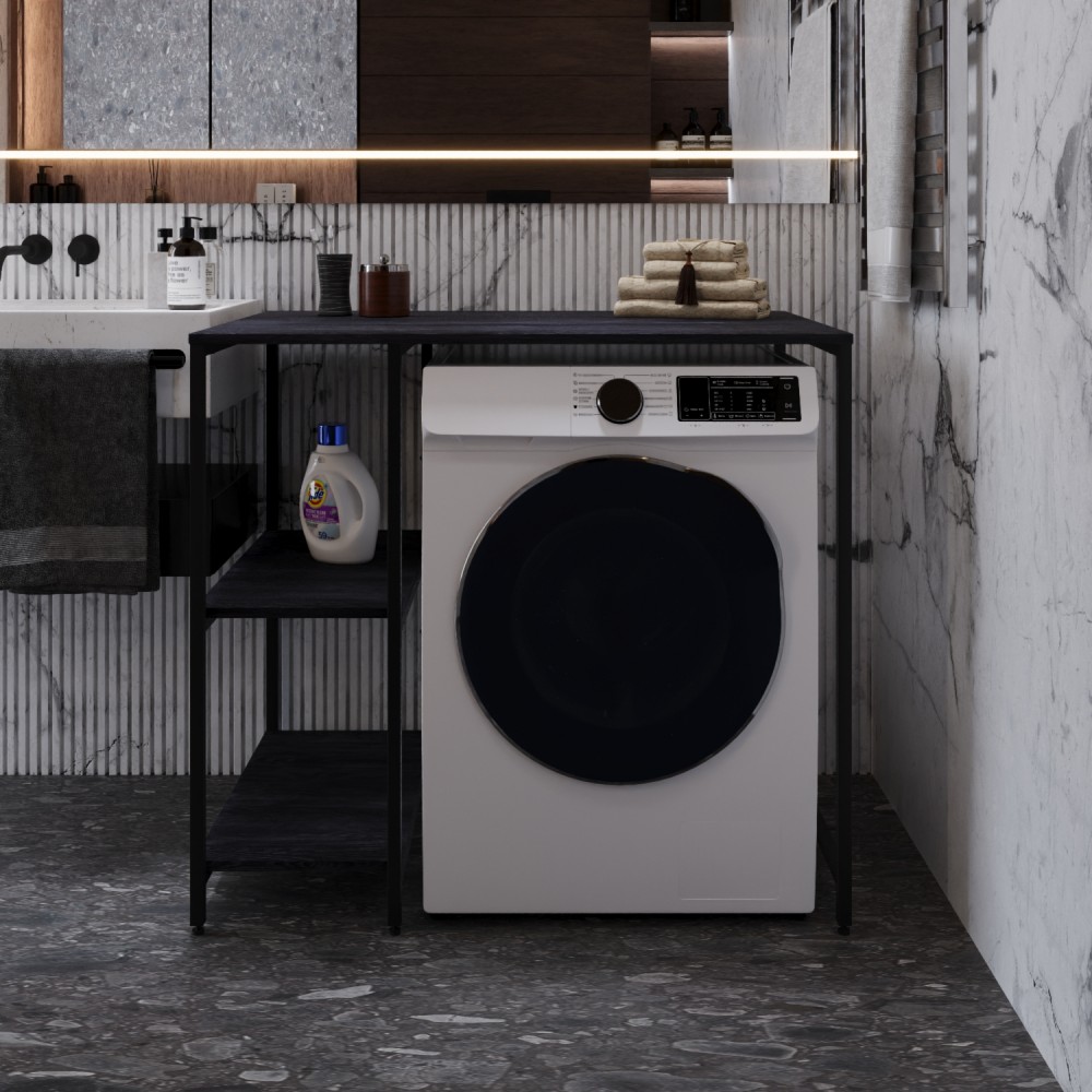 Стеллаж полка Бафрум 405 Ferrum-decor для стиральной машины 90x101x60,5 Черный металл ДСП Каштан Арвадонна 16 мм (FRD-107615)
