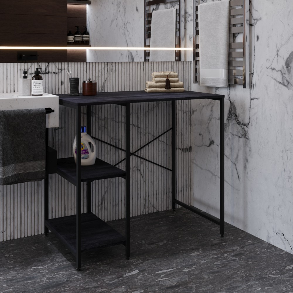 Стеллаж полка Бафрум 405 Ferrum-decor для стиральной машины 90x101x60,5 Черный металл ДСП Каштан Арвадонна 16 мм (FRD-107615)