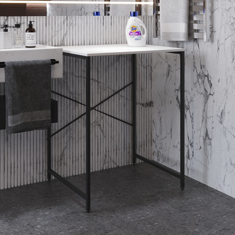 Стеллаж полка Бафрум 401 Ferrum-decor для стиральной машины 90x70,5x60,5 Черный металл ДСП Белый 16 мм (FRD-107355)