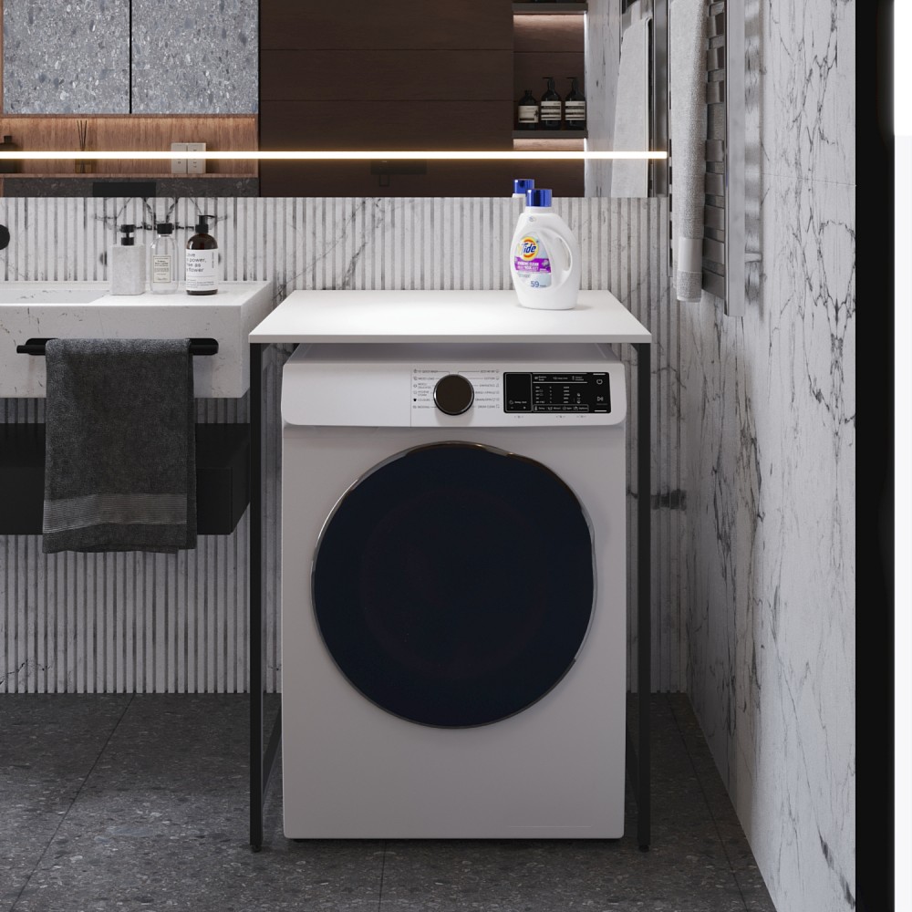 Стеллаж полка Бафрум 401 Ferrum-decor для стиральной машины 90x70,5x60,5 Черный металл ДСП Белый 16 мм (FRD-107355)