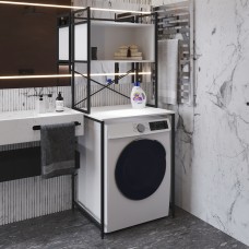 Стеллаж полка Бафрум 403 Ferrum-decor для стиральной машины 178x70,5x60,5 Черный металл ДСП Белый 16 мм (FRD-107375)