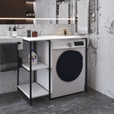 Стелаж-полиця Бафрум 405 Ferrum-decor для пральної машини 90x101x60,5 Чорний метал ДСП Білий 16 мм (FRD-107395)