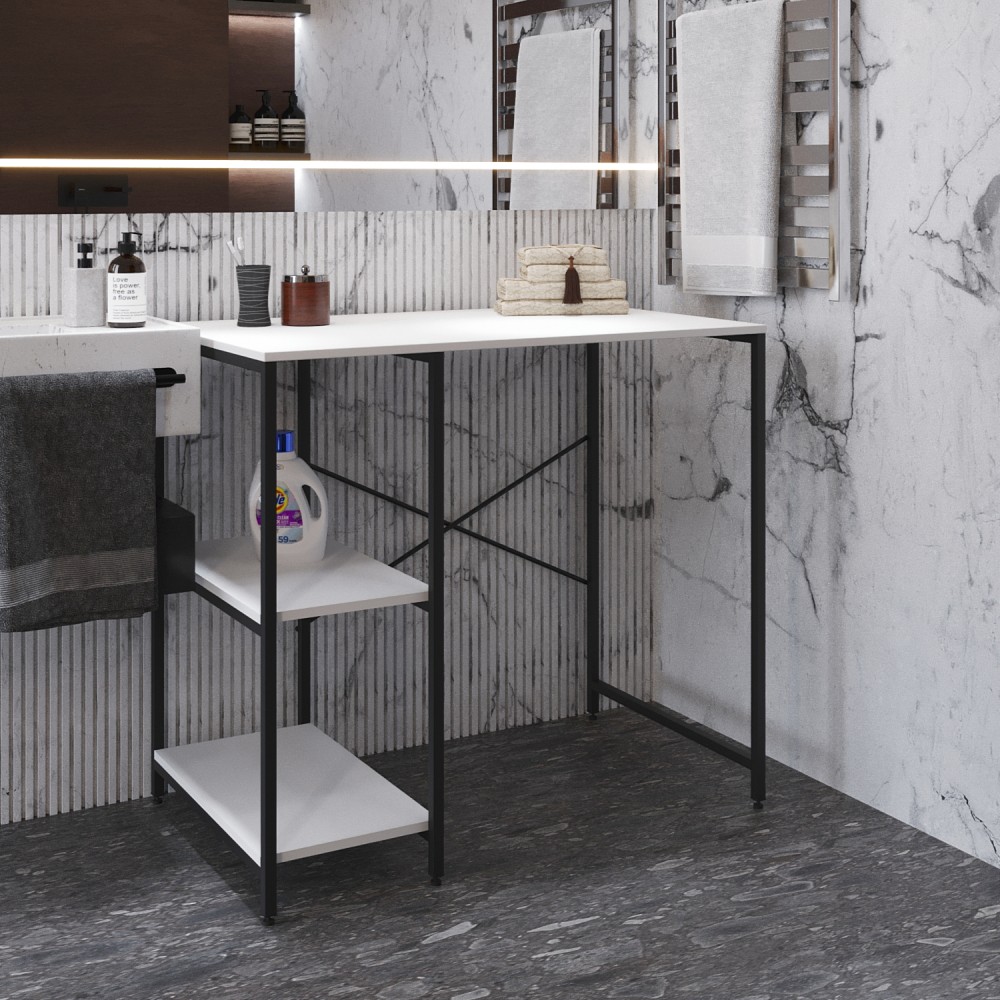 Стелаж-полиця Бафрум 405 Ferrum-decor для пральної машини 90x101x60,5 Чорний метал ДСП Білий 16 мм (FRD-107395)