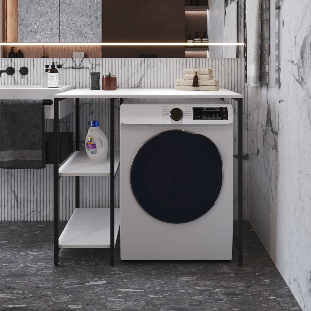 Стелаж-полиця Бафрум 405 Ferrum-decor для пральної машини 90x101x60,5 Чорний метал ДСП Білий 16 мм (FRD-107395)