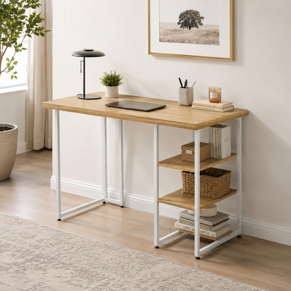 Стол письменный Кевин Ferrum-decor 75x120x60 Белый металл ДСП Дуб Евок Прибрежный 32 мм (FRD-108055)