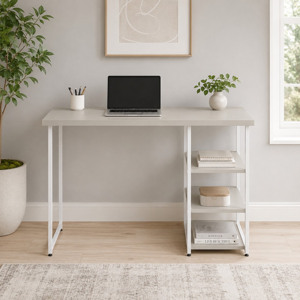 Стол письменный Кевин Ferrum-decor 75x120x70 Белый металл ДСП Кашемир 32 мм (FRD-108145)