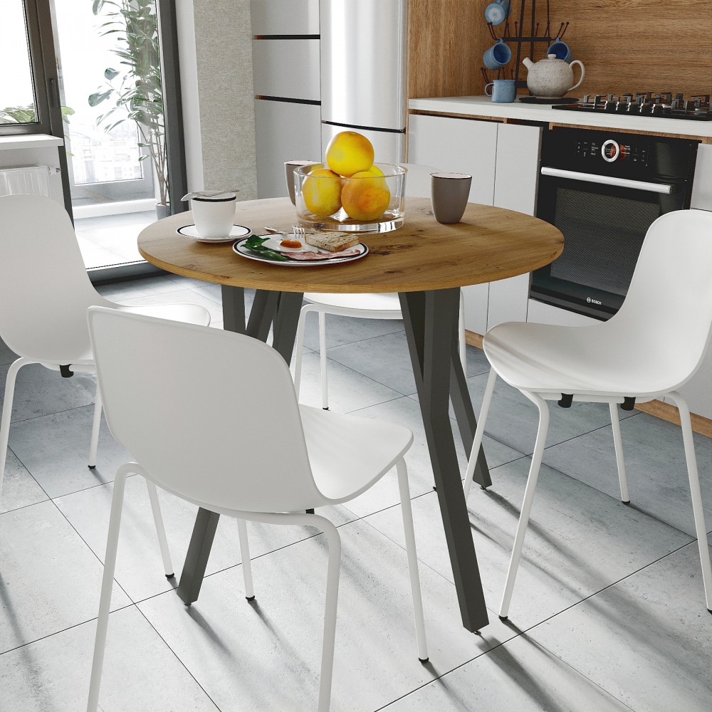 Круглий стіл MARSI 4 870-4 ніжки конусні Ferrum-decor 750x870x870 Чорний метал ДСП Дуб Артизан 16 мм (FRD-107435)