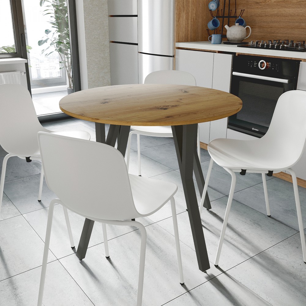 Круглий стіл MARSI 4 870-4 ніжки конусні Ferrum-decor 750x870x870 Чорний метал ДСП Дуб Артизан 16 мм (FRD-107435)