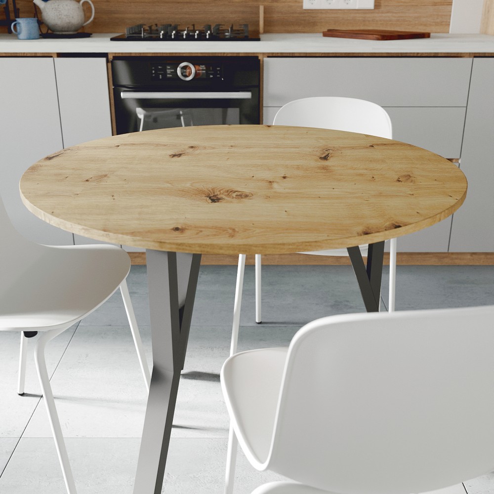 Круглий стіл MARSI 3 870-3 Ferrum-decor 750x870x870 Чорний метал ДСП Дуб Артизан 16 мм (FRD-107425)