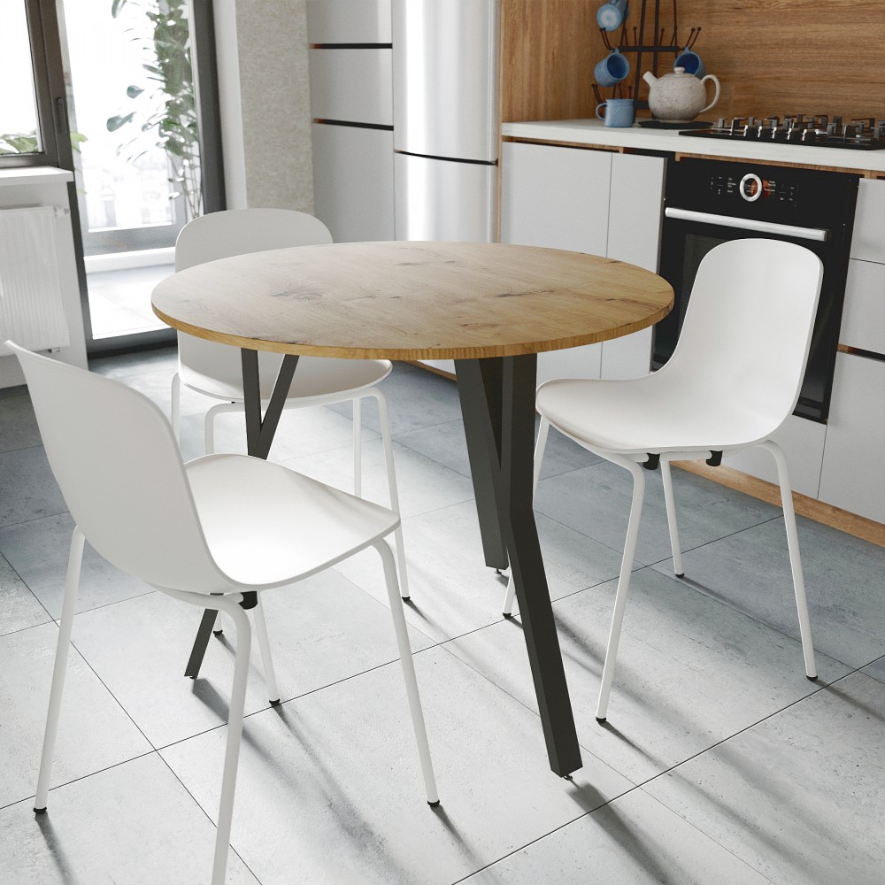 Круглий стіл MARSI 3 870-3 Ferrum-decor 750x870x870 Чорний метал ДСП Дуб Артизан 16 мм (FRD-107425)