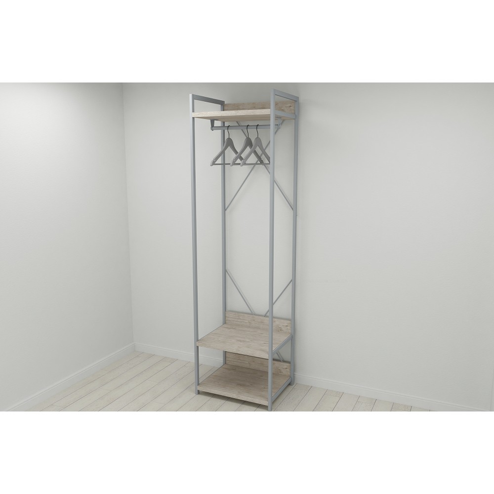 Шкаф Гардероб Уни секция 1 серии Конект Ferrum-decor 220x60x50см Серый металл ДСП Дуб Сан-Марино 32 мм (FRD-106875)