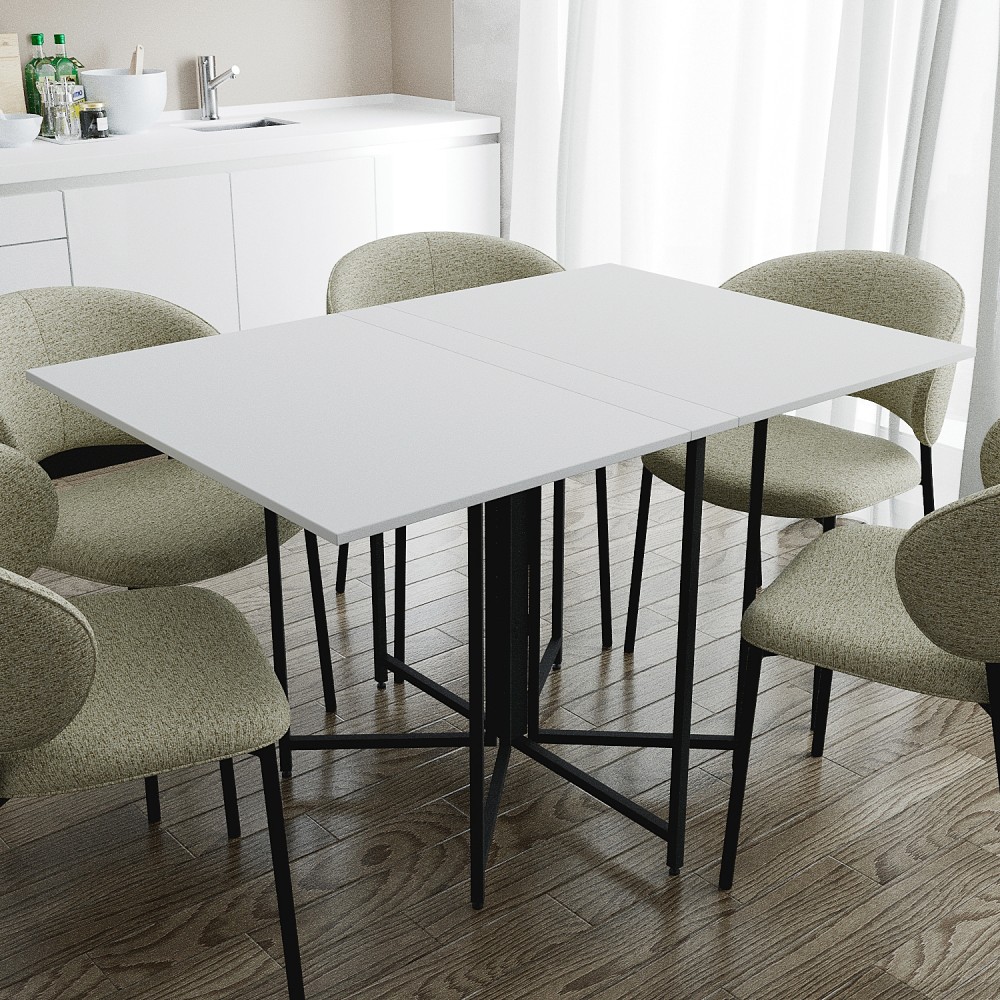 Розкладний стіл-трансформер книжка Моріс 3 Ferrum-decor 75x130x90 Чорний метал ДСП Білий 16 мм (FRD-107415)