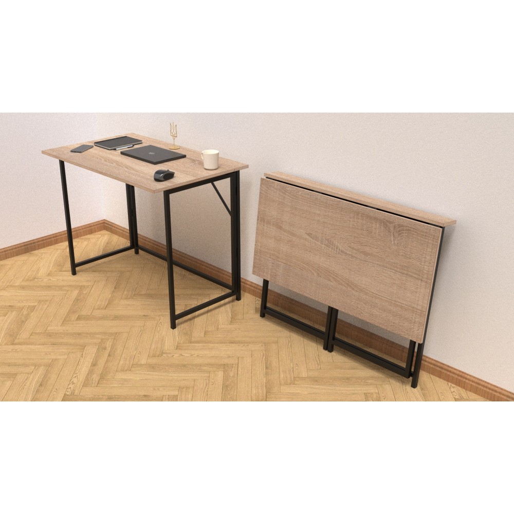 Стол раскладной Морис 900 Ferrum-decor 750x900x500 Черный металл ДСП Дуб Сонома 16 мм (FRD-107315)