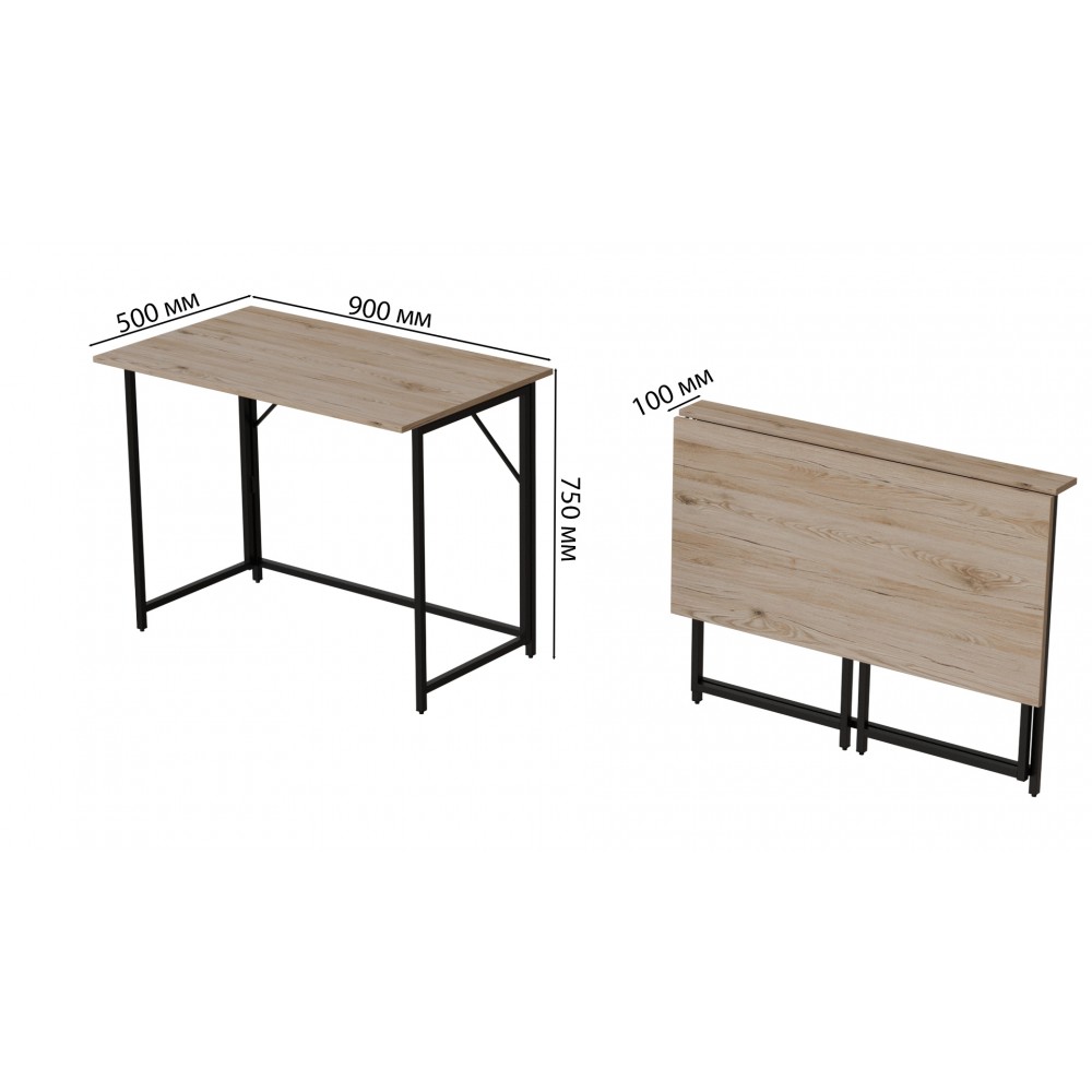 Стол раскладной Морис 900 Ferrum-decor 750x900x500 Черный металл ДСП Дуб Сонома 16 мм (FRD-107315)