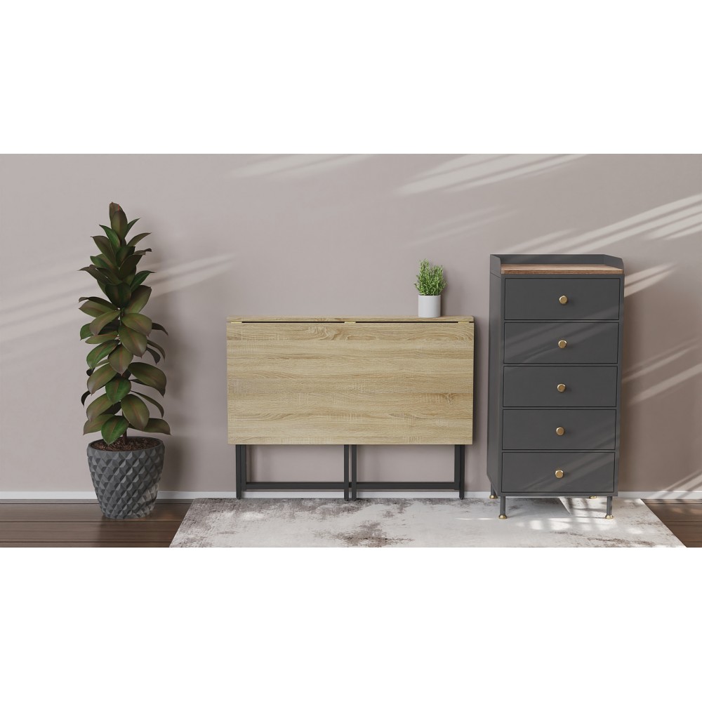 Стол раскладной Морис 900 Ferrum-decor 750x900x500 Черный металл ДСП Дуб Сонома 16 мм (FRD-107315)