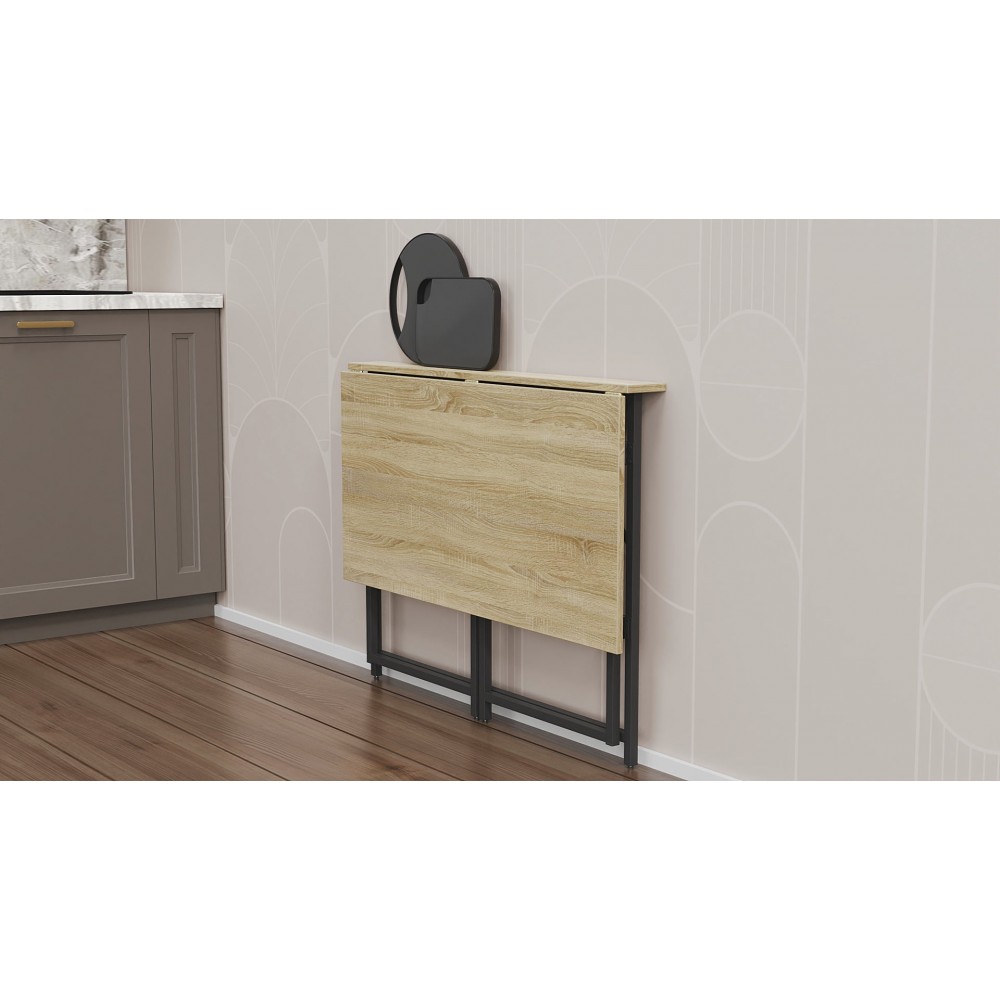 Стол раскладной Морис 900 Ferrum-decor 750x900x500 Черный металл ДСП Дуб Сонома 16 мм (FRD-107315)