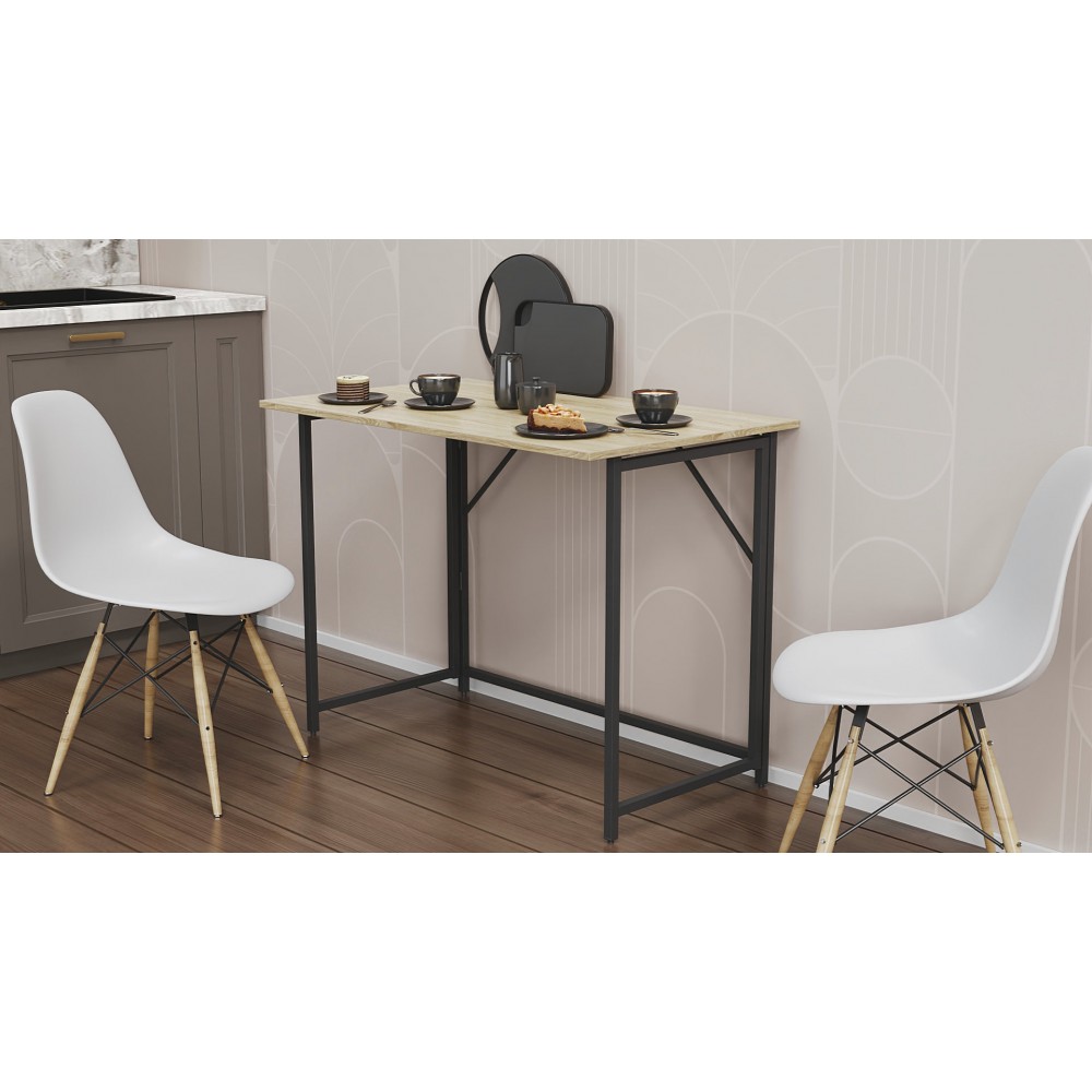 Стол раскладной Морис 900 Ferrum-decor 750x900x500 Черный металл ДСП Дуб Сонома 16 мм (FRD-107315)