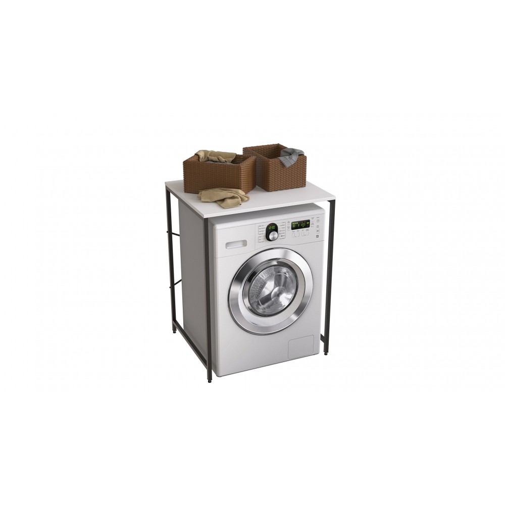 Стеллаж полка Бафрум 401 Ferrum-decor для стиральной машины 90x70,5x60,5 Черный металл ДСП Белый 16 мм (FRD-107355)