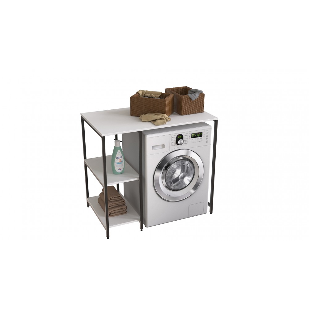 Стелаж-полиця Бафрум 405 Ferrum-decor для пральної машини 90x101x60,5 Чорний метал ДСП Білий 16 мм (FRD-107395)