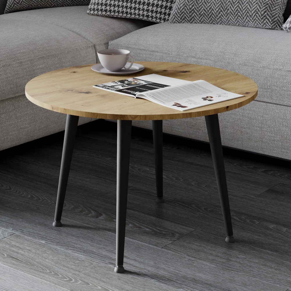 Журнальний круглий стіл OPTIMA 2 ніжки конусні Ferrum-decor 450x670x670 Чорний метал ДСП Дуб Артизан 16 мм (FRD-107475)