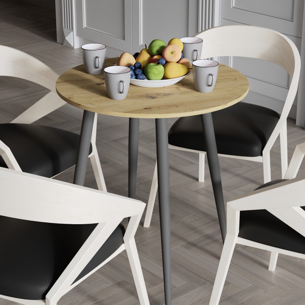Круглий стіл OPTIMA 4 ніжки конусні Ferrum-decor 750x670x670 Чорний метал ДСП Дуб Артизан 16 мм (FRD-107455)