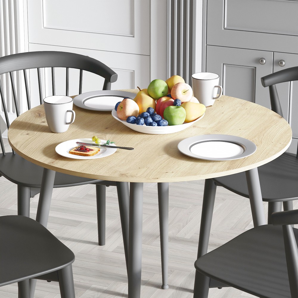 Стол круглый OPTIMA 5 ноги на конус Ferrum-decor 750x900x900 Черный металл ДСП Дуб Артизан 16 мм (FRD-107485)