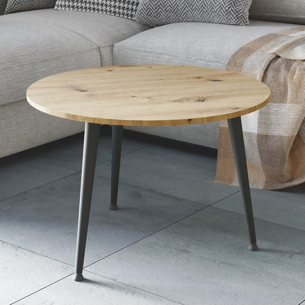 Журнальний круглий стіл OPTIMA 1 ніжки конусні Ferrum-decor 450x670x670 Чорний метал ДСП Дуб Артизан 16 мм (FRD-107465)