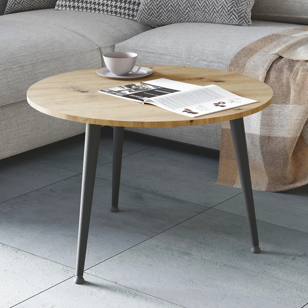 Журнальний круглий стіл OPTIMA 1 ніжки конусні Ferrum-decor 450x670x670 Чорний метал ДСП Дуб Артизан 16 мм (FRD-107465)