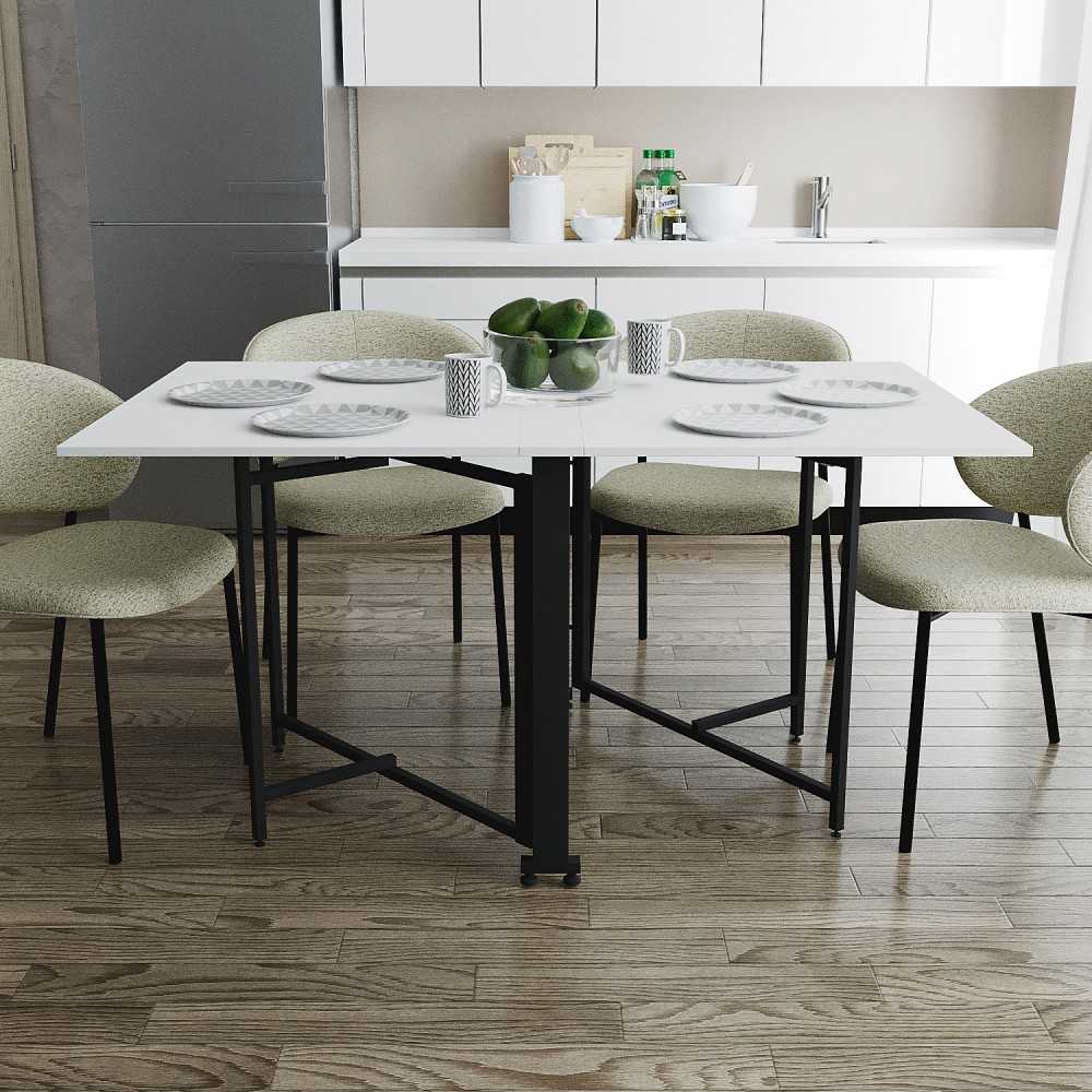 Обідній стіл трансформер книжка Оріон Pro Ferrum-decor 75x152x90 Чорний метал ДСП Білий 16 мм (FRD-107405)