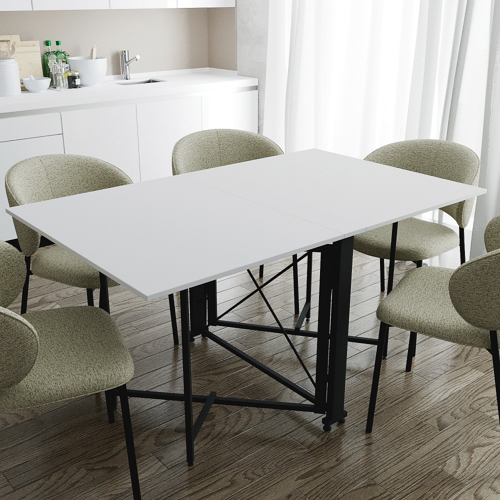 Обідній стіл трансформер книжка Оріон Pro Ferrum-decor 75x152x90 Чорний метал ДСП Білий 16 мм (FRD-107405)
