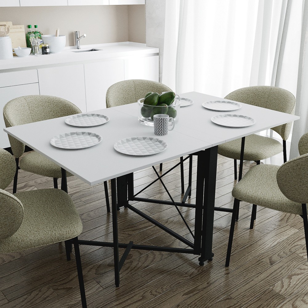 Обідній стіл трансформер книжка Оріон Pro Ferrum-decor 75x152x90 Чорний метал ДСП Білий 16 мм (FRD-107405)