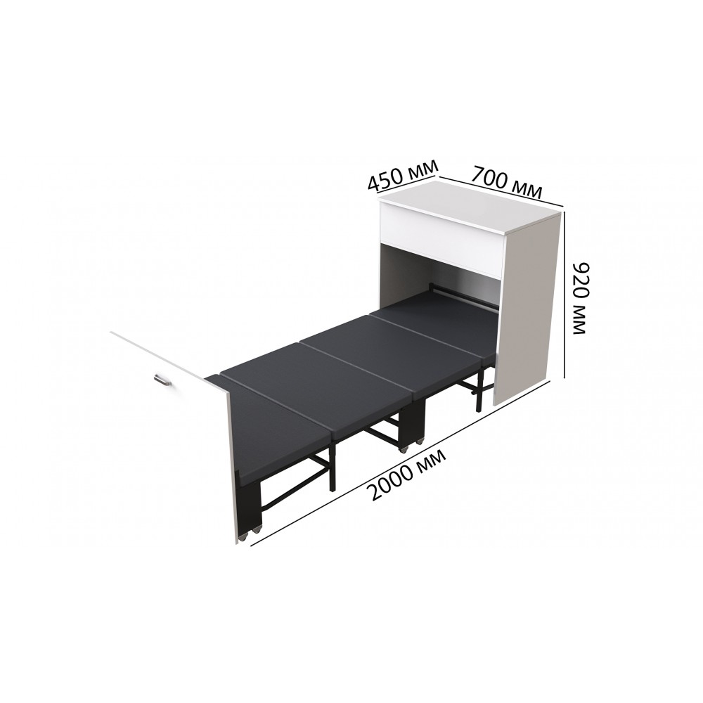 Ліжко трансформер комод ASCET 3 Ferrum-decor 920x2000x700 Чорний метал ДСП Білий 16 мм (FRD-107335)