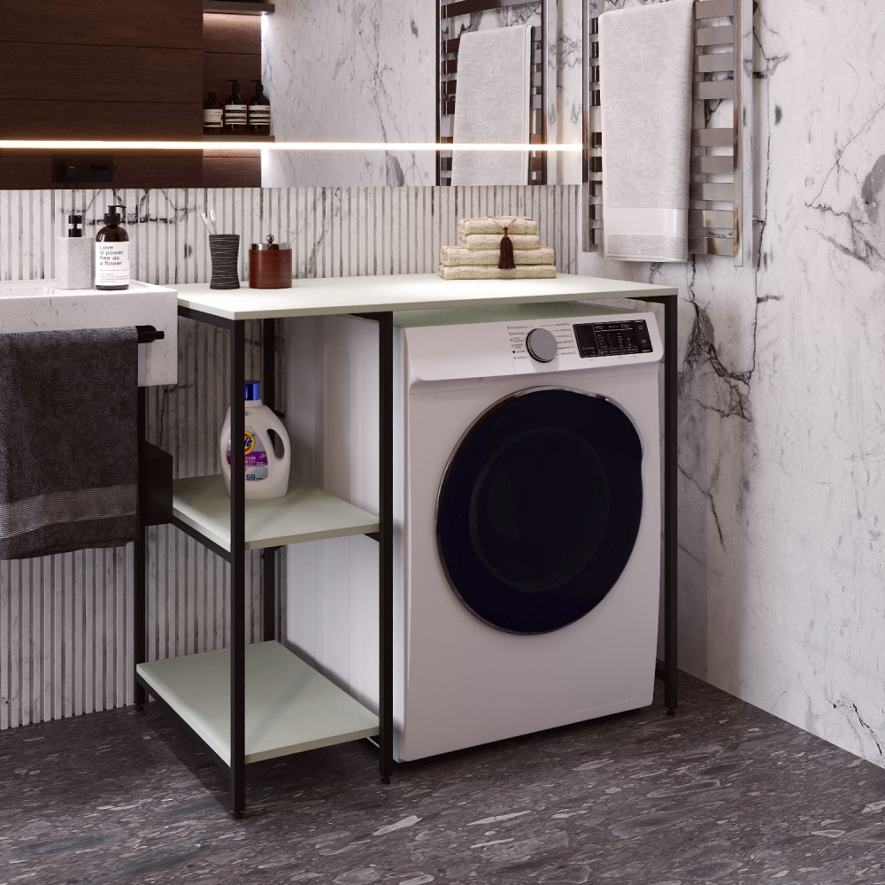 Стеллаж полка Бафрум 405 Ferrum-decor для стиральной машины 90x101x60,5 Черный металл ДСП Кашемир 16 мм (FRD-107616)