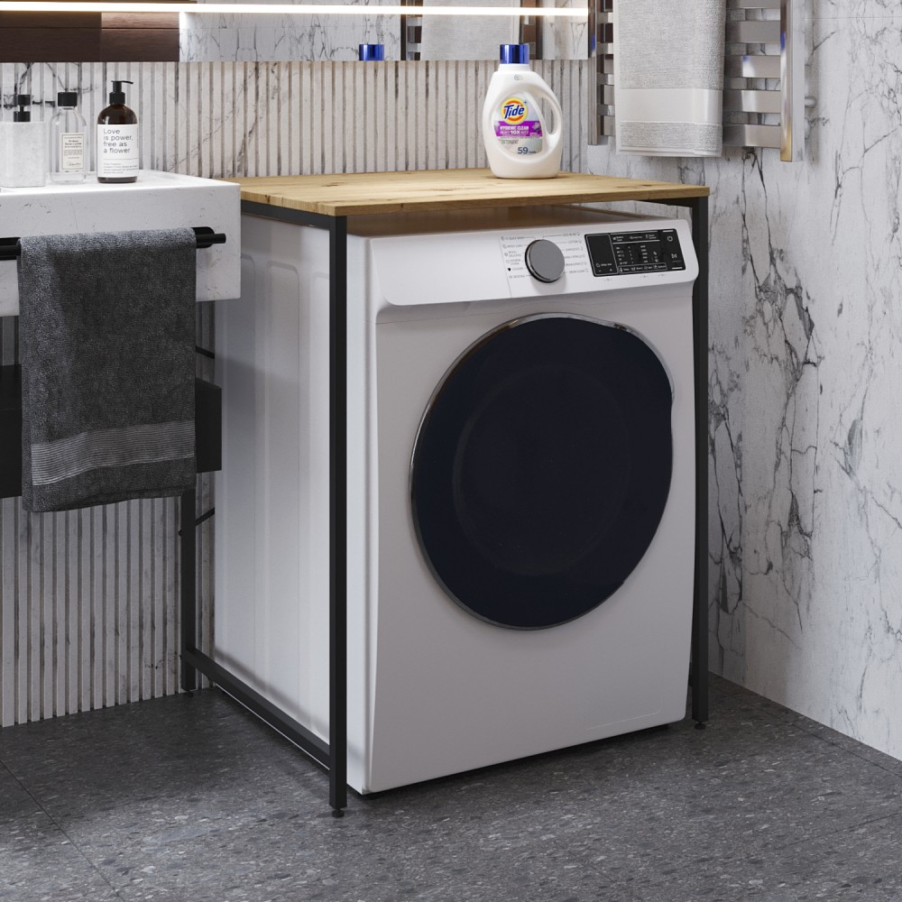 Стеллаж полка Бафрум 401 Ferrum-decor для стиральной машины 90x70,5x60,5 Черный металл ДСП Дуб Артизан 16 мм (FRD-107356)