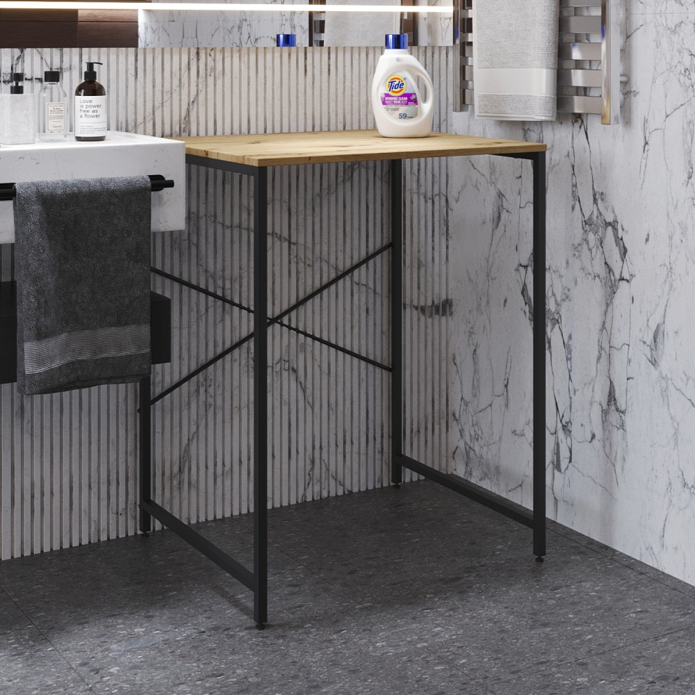 Стеллаж полка Бафрум 401 Ferrum-decor для стиральной машины 90x70,5x60,5 Черный металл ДСП Дуб Артизан 16 мм (FRD-107356)