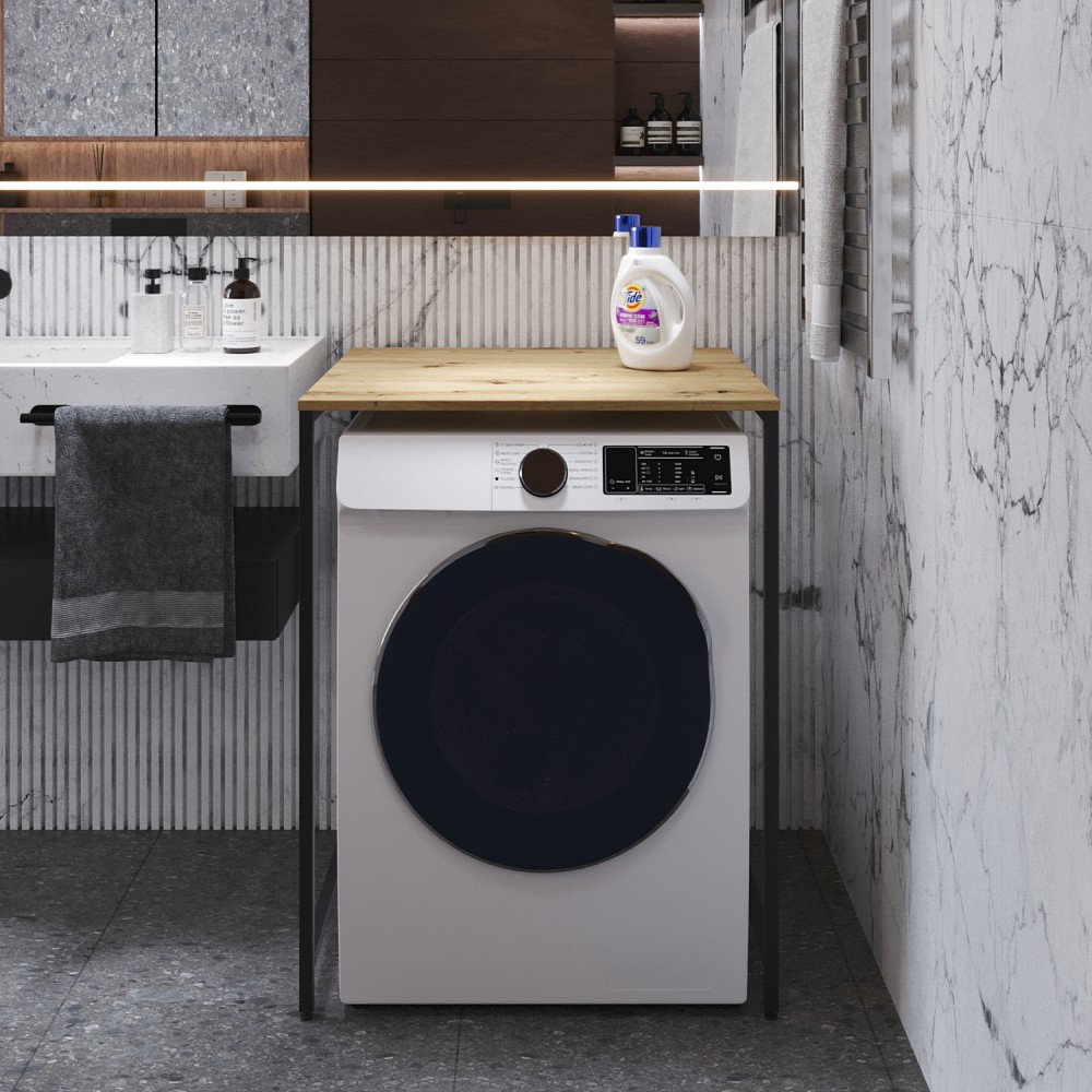 Стеллаж полка Бафрум 401 Ferrum-decor для стиральной машины 90x70,5x60,5 Черный металл ДСП Дуб Артизан 16 мм (FRD-107356)