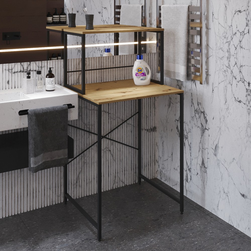 Стелаж-полиця Бафрум 402 Ferrum-decor для пральної машини 133,5x70,5x60,5 Чорний метал ДСП Дуб Артизан 16 мм (FRD-107366)