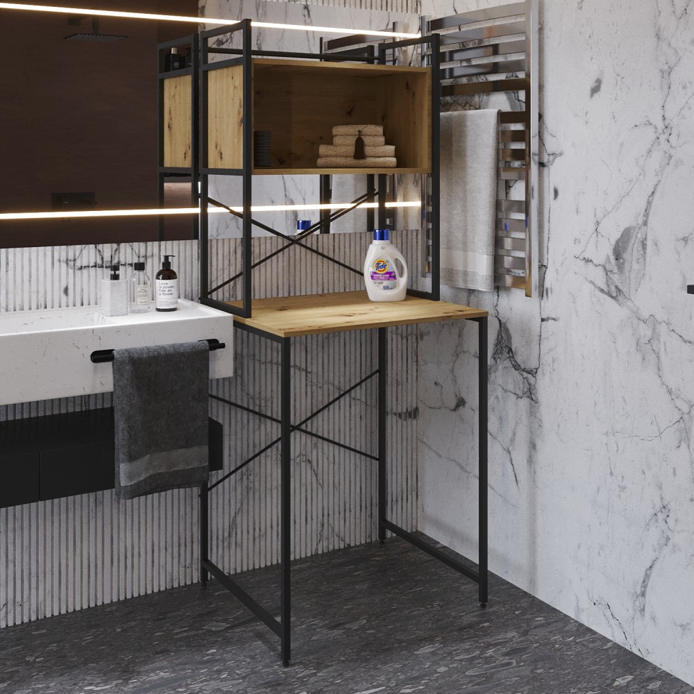 Стелаж-полиця Бафрум 403 Ferrum-decor для пральної машини 178x70,5x60,5 Чорний метал ДСП Дуб Артизан 16 мм (FRD-107376)