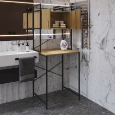 Стелаж-полиця Бафрум 404 Ferrum-decor для пральної машини 178x70,5x60,5 Чорний метал ДСП Дуб Артизан 16 мм (FRD-107386)