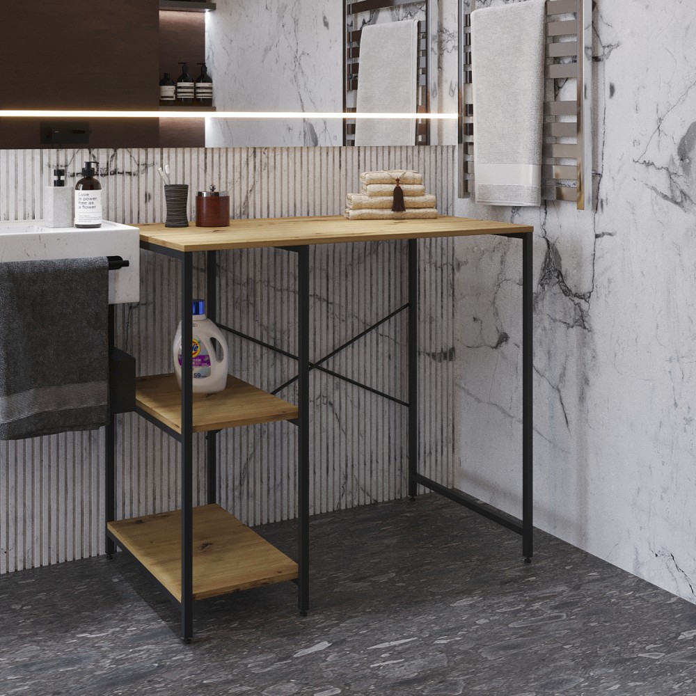 Стелаж-полиця Бафрум 405 Ferrum-decor для пральної машини 90x101x60,5 Чорний метал ДСП Дуб Артизан 16 мм (FRD-107396)