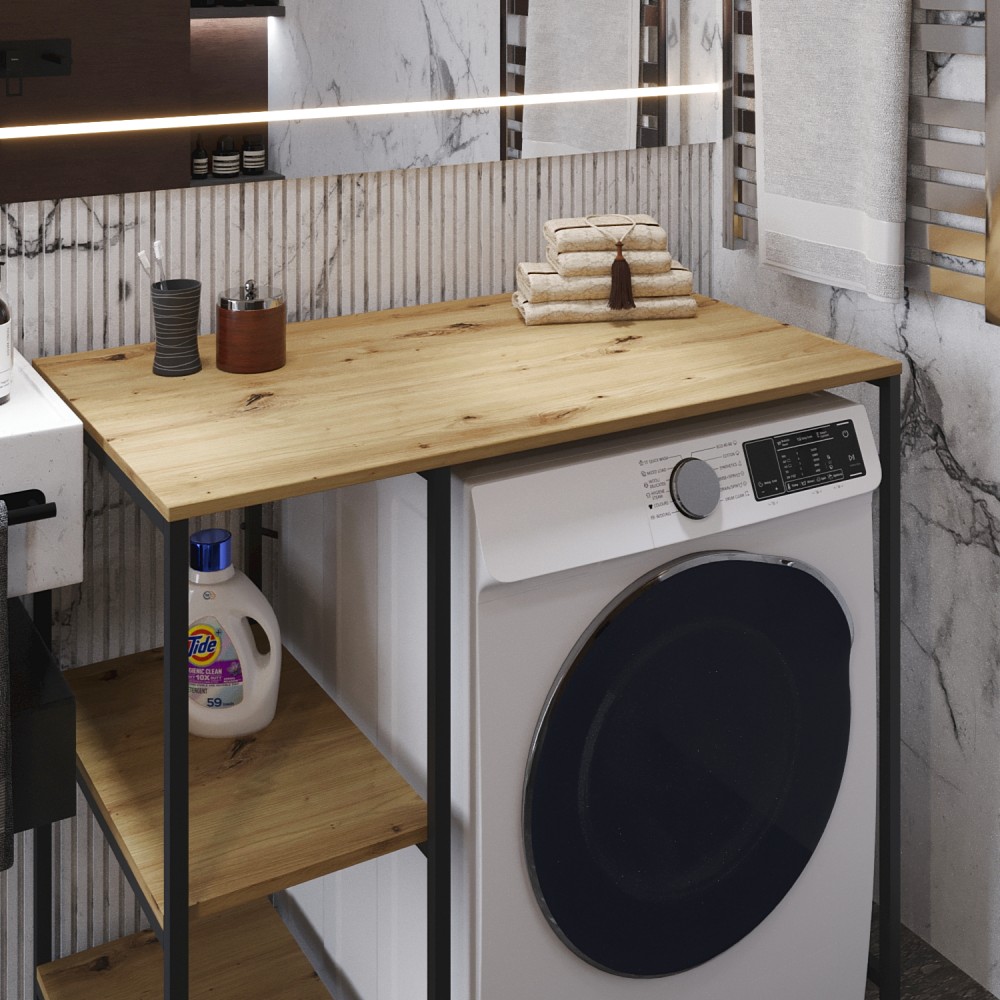 Стелаж-полиця Бафрум 405 Ferrum-decor для пральної машини 90x101x60,5 Чорний метал ДСП Дуб Артизан 16 мм (FRD-107396)