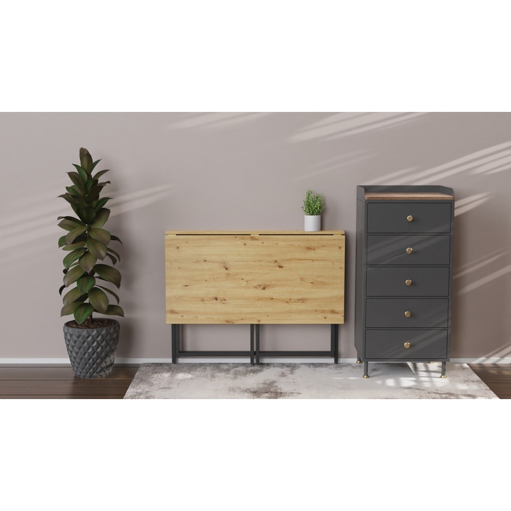 Стол раскладной Морис 900 Ferrum-decor 750x900x500 Черный металл ДСП Дуб Артизан 16 мм (FRD-107316)