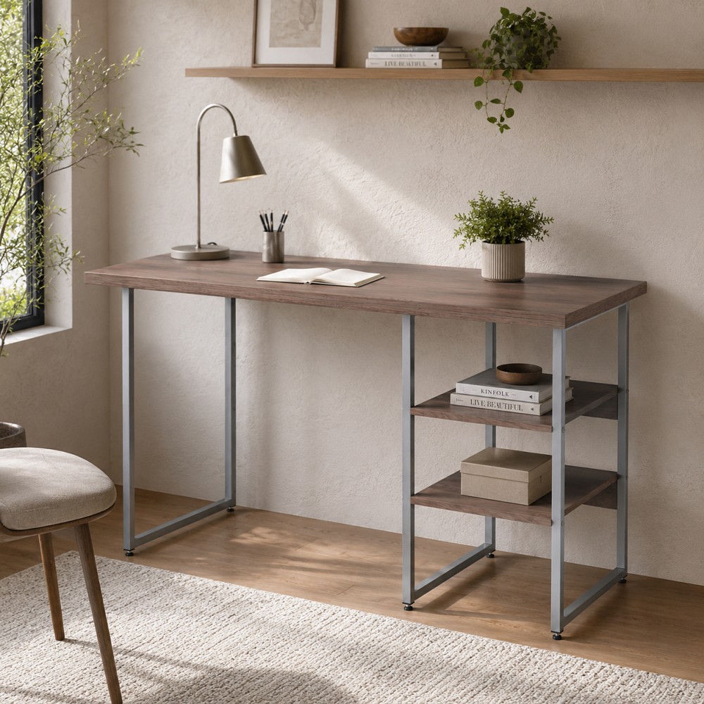 Стол письменный Кевин Ferrum-decor 75x140x60 Серый металл ДСП Дуб Кремона Канолло 32 мм (FRD-108026)