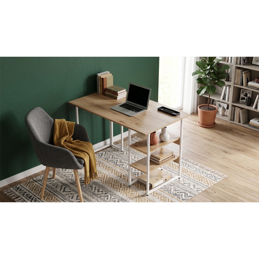 Стол письменный Кевин Ferrum-decor 75x140x70 Белый металл ДСП Дуб Евок Прибрежный 16 мм (FRD-108076)
