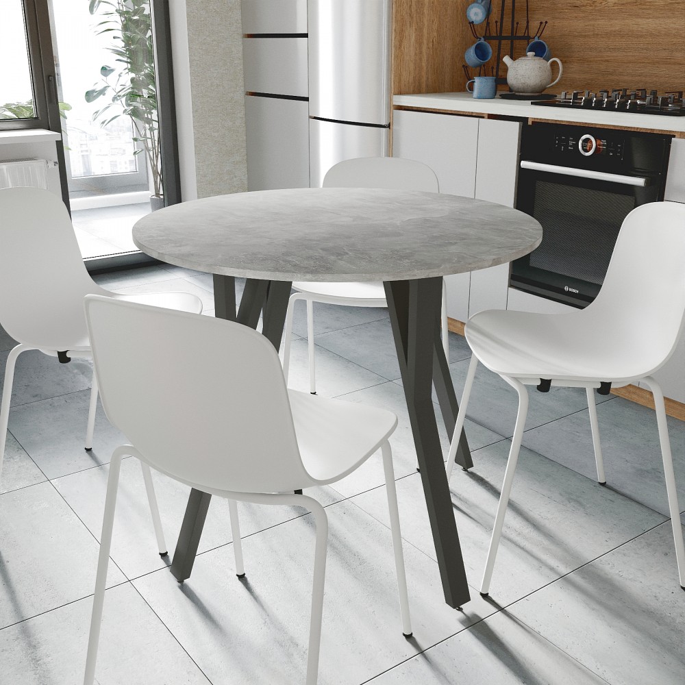 Круглий стіл MARSI 4 870-4 ніжки конусні Ferrum-decor 750x870x870 Чорний метал ДСП Бетон 16 мм (FRD-107436)