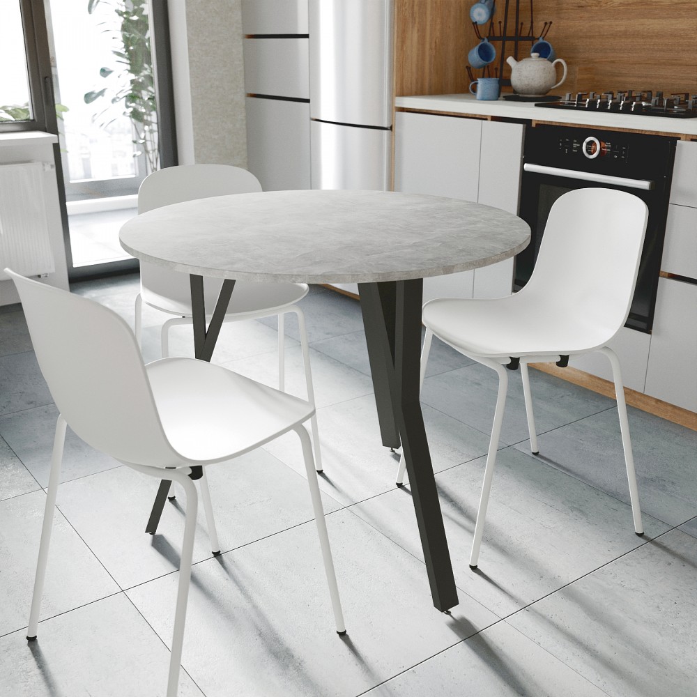 Круглий стіл MARSI 3 870-3 Ferrum-decor 750x870x870 Чорний метал ДСП Бетон 16 мм (FRD-107426)