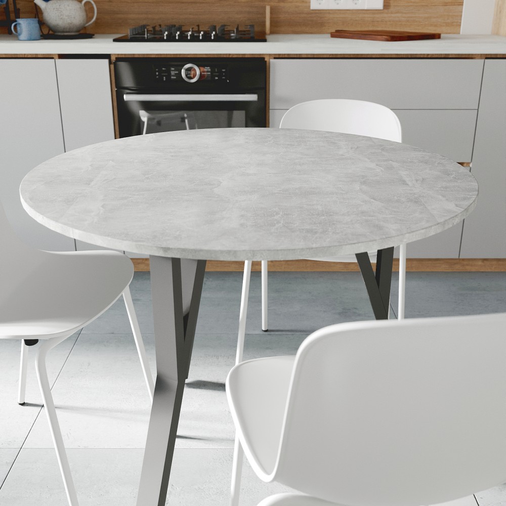 Круглий стіл MARSI 3 870-3 Ferrum-decor 750x870x870 Чорний метал ДСП Бетон 16 мм (FRD-107426)