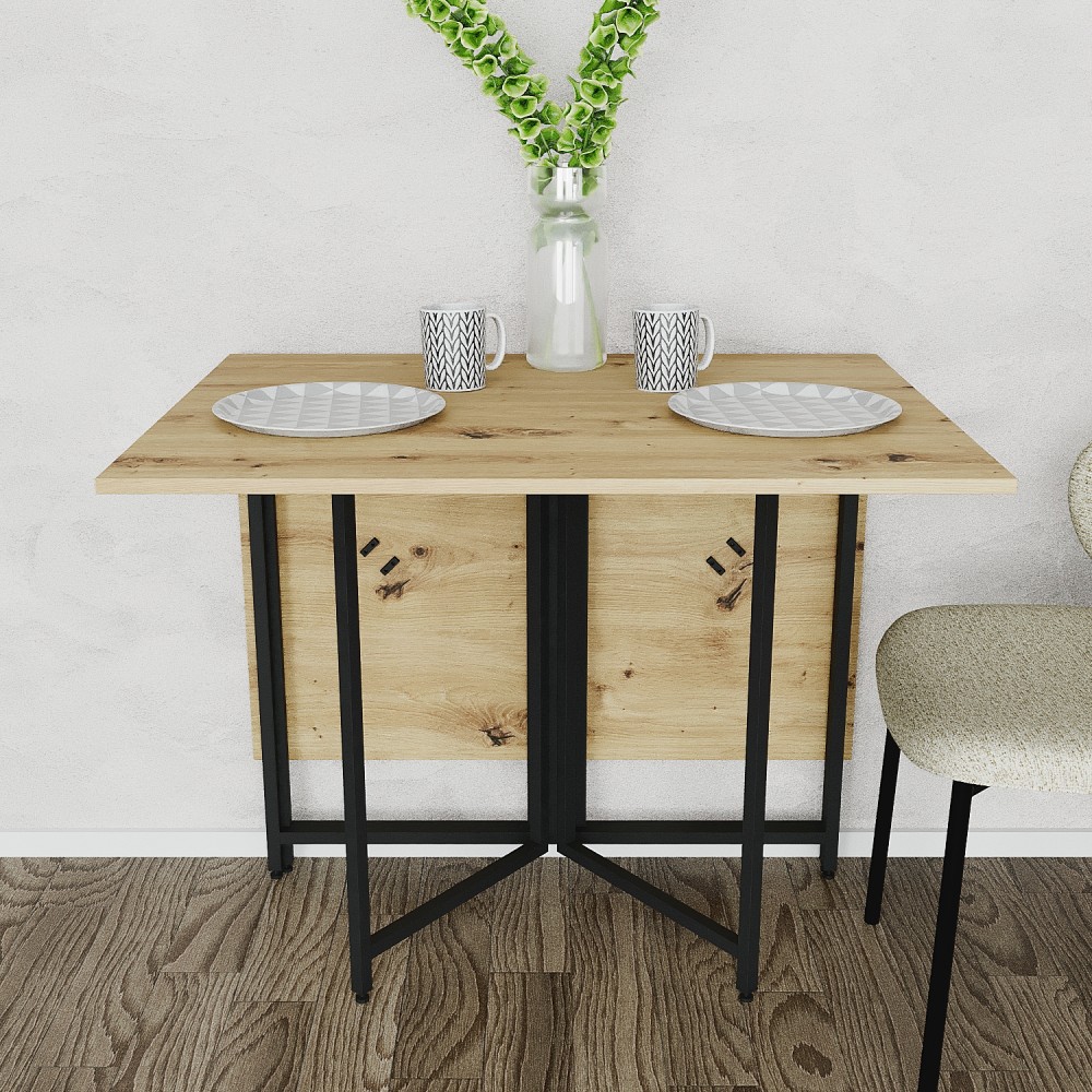 Розкладний стіл-трансформер книжка Моріс 3 Ferrum-decor 75x130x90 Чорний метал ДСП Дуб Артизан 16 мм (FRD-107416)